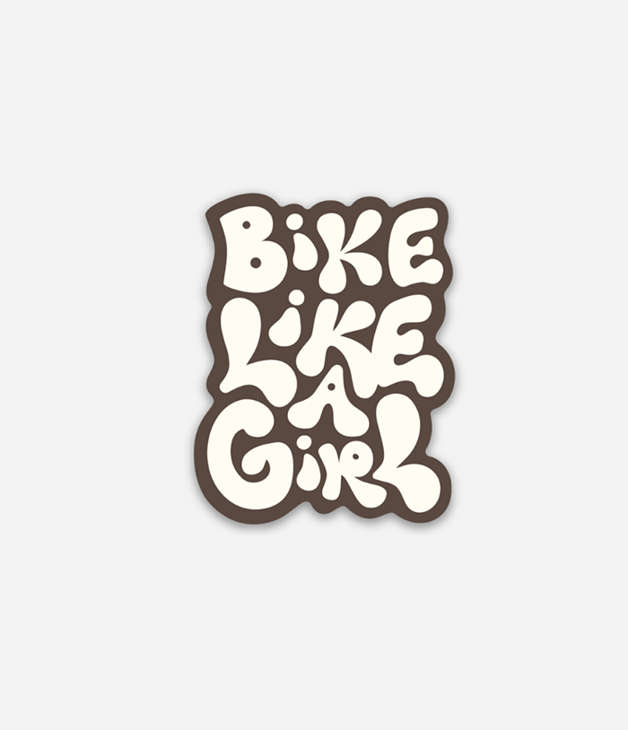Sticker with 'Bike Like A Girl' text on a light gray background