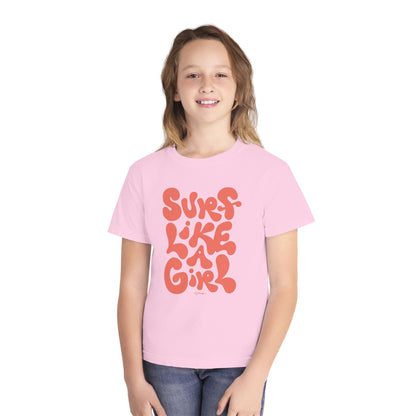 'Surf Like a Girl' Youth Cotton T-Shirt